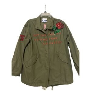 SJYD SteveJ & Yonip Sz Small Utility Jacket Green Embroidered Embellished Korean